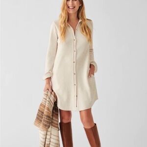 Faherty Legend Sweater Shirt Dress Womens XS Off White Soft Knit NWT